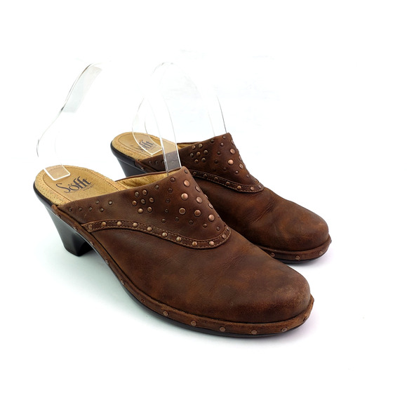 Sofft Womens Size 8 Brown Leather Slip On Studded Mule Clog Shoes 1009575 - Picture 1 of 11